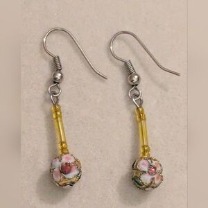 Vintage Cloisonne Floral Drop Earrings